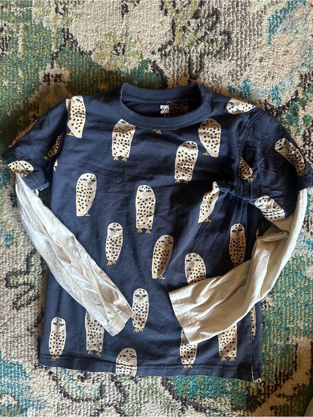 Tea Collection Navy Owl Print Layered Long-Sleeve Tee